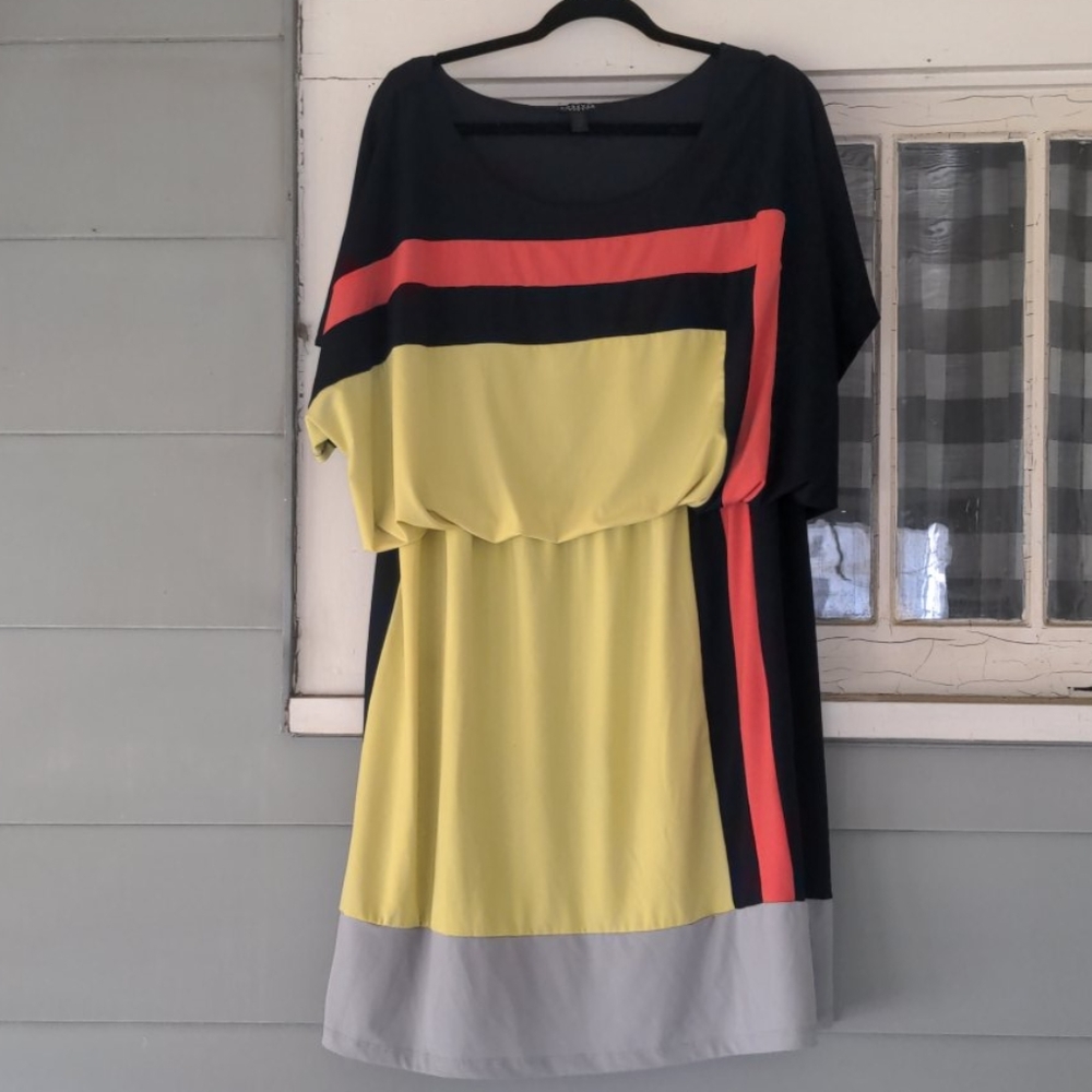 Blouson dress navy/yellow/coral/grey